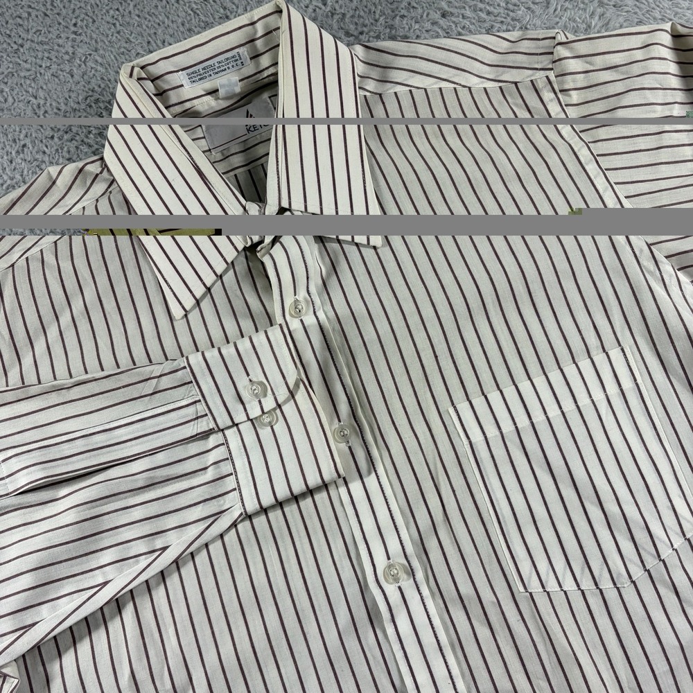 VINTAGE Ketch Dress Shirt 15 1/2 34/35 Stripe Ivory Single Needle Poly Blend